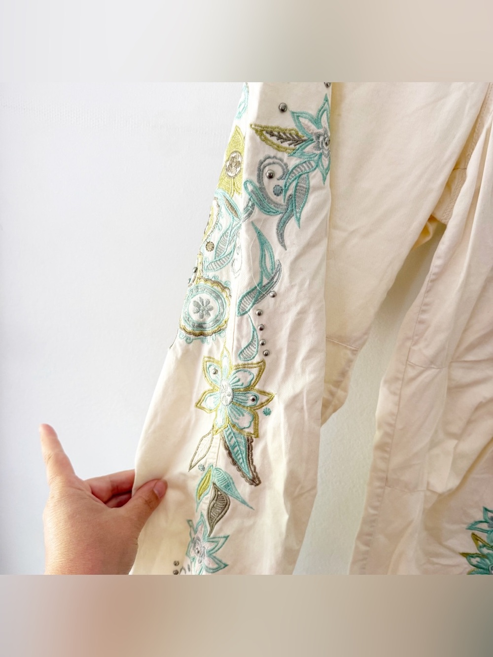 Vintage Women Y2K 100% Cotton Floral Embroidered Low Rise Pants Size 10 Grunge - Picture 2 of 6